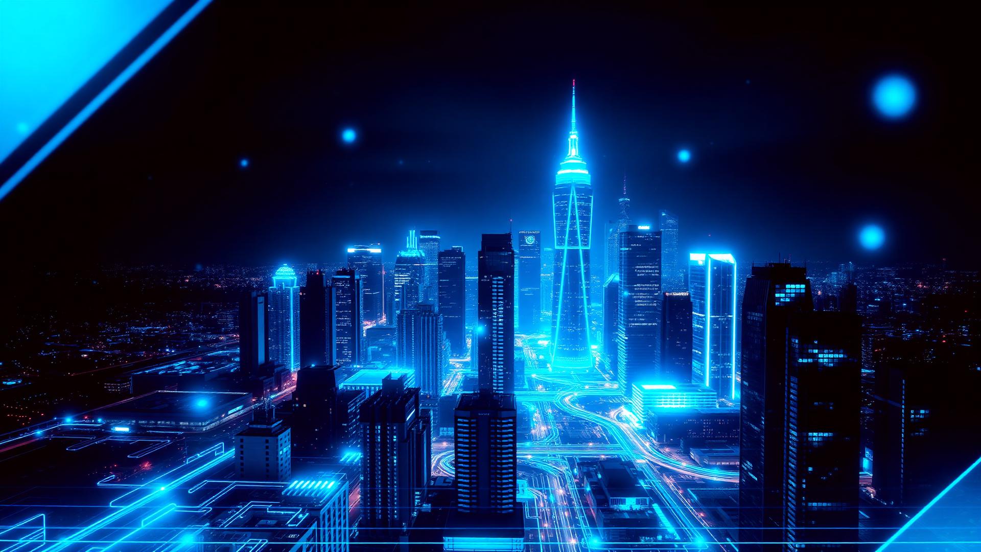 AI-powered neon cityscape